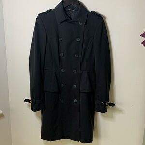 Victoria’s Secret trench coat black gold buckle wrist detail flutter waist SZ 6